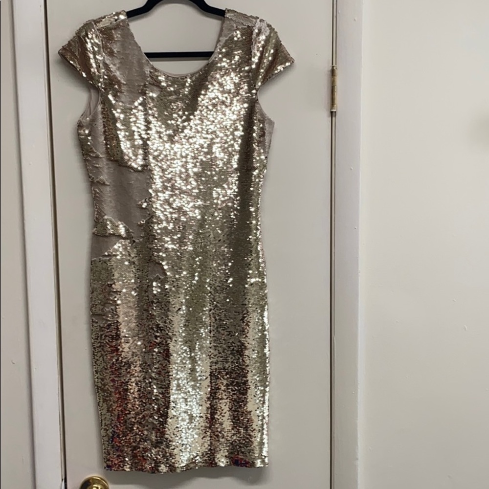 Textured sequin cocktail dress.